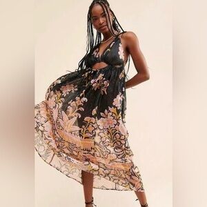 Like New! Anthropologie Sheer Maxi Floral Cut Out Dress. Size XS
